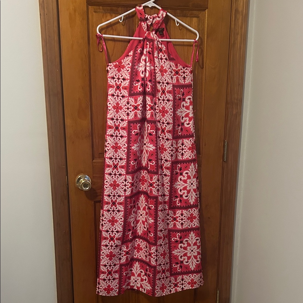 Ann Taylor Pink Tiled Medallion Halter Neck A-Line Midi Dress